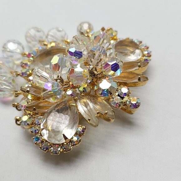 Verified Juliana D&E Aurora Borealis Crystal Gold Tone Brooch Pin Enhancer - Picture 4 of 8